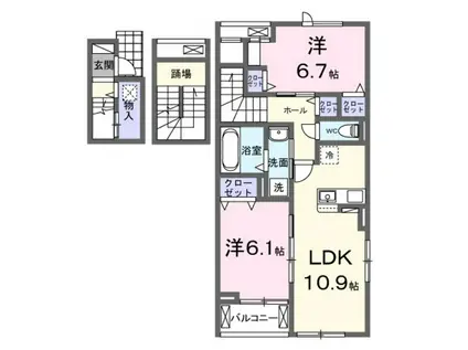 海田町三迫アパート(2LDK/3階)の間取り写真