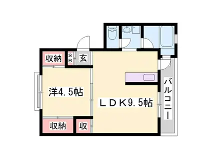 ビレッジハウス粟生(1LDK/4階)の間取り写真