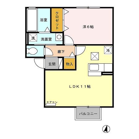 アトリオ小新 B102(1LDK/1階)の間取り写真