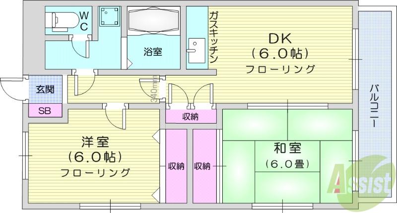 ファミールあやし(2DK/1階)の間取り写真