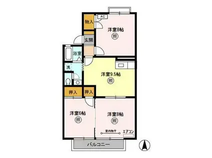 ファミールタヤマA(3DK/2階)の間取り写真