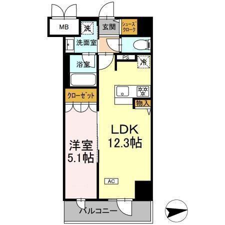 IS二十人町(1LDK/7階)の間取り写真