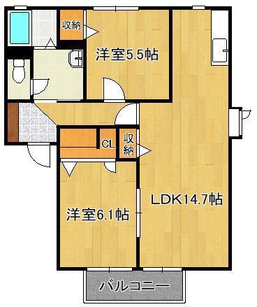 サンヴィレッジ K A棟(2LDK/2階)の間取り写真