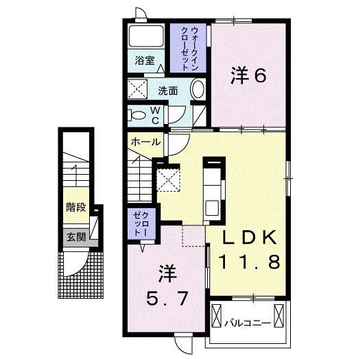 フェリーチェ III(2LDK/2階)の間取り写真