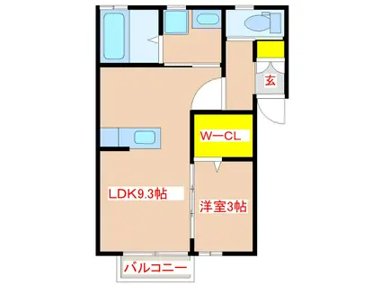 グレイス宮之城 B棟(1LDK/1階)の間取り写真