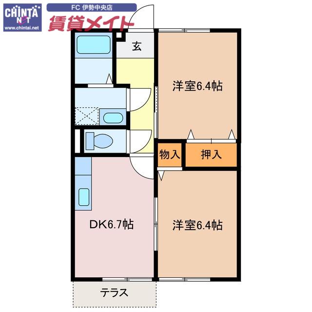 ウエストコート勢田(2DK/1階)の間取り写真