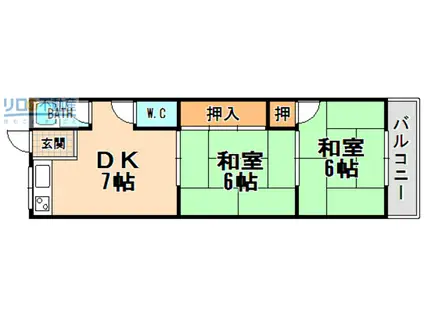 阪急伊丹線 伊丹駅(阪急) 徒歩5分 2階建 築55年(2DK/2階)の間取り写真