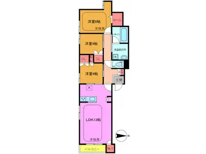 マリンハイツ南棟(3LDK/3階)の間取り写真