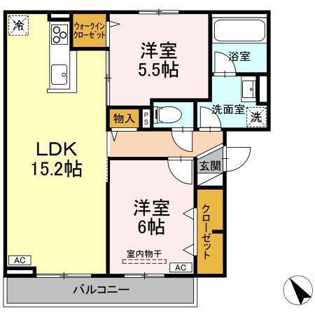RESUA茶畑B(2LDK/2階)の間取り写真