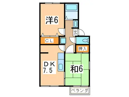 コーポ原(2DK/2階)の間取り写真