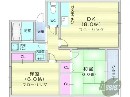 第3グランドールミウラM(2DK/2階)の間取り写真