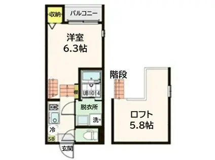 ハーモニーテラス福住町(1K/1階)の間取り写真