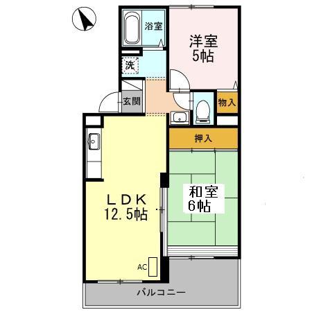 ヴァンベールしののめ B棟(2LDK/1階)の間取り写真