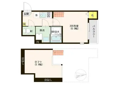 ハーモニーテラス大和町1丁目B(1K/2階)の間取り写真