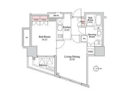 パークキューブ八丁堀(1LDK/3階)の間取り写真