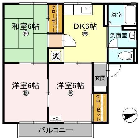 セジュールかもべ(3DK/2階)の間取り写真