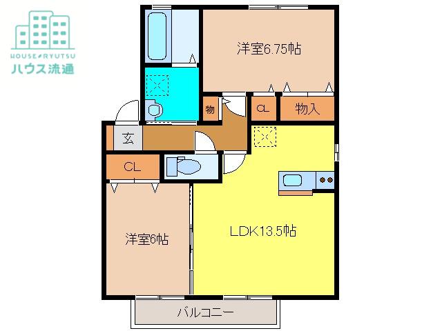 ドエル古賀 B棟(2LDK/2階)の間取り写真