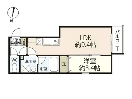 GREENHILL HATSUKAICHI(1LDK/1階)の間取り写真