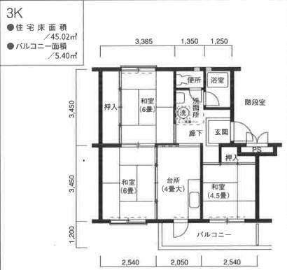 下川原団地6号棟(3K/2階)の間取り写真