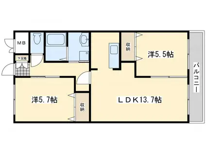 ＪＲ鹿児島本線 水巻駅 徒歩60分 2階建 築12年(2LDK/2階)の間取り写真