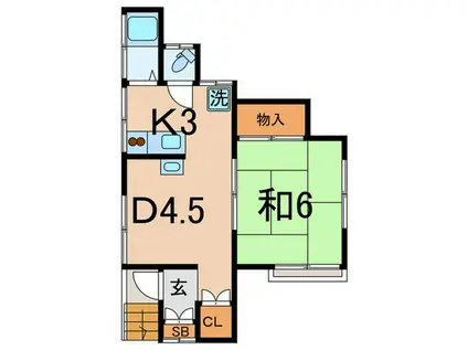 Kハウス(1DK/2階)の間取り写真