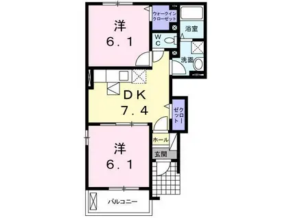 ベラフィオーレ(2DK/1階)の間取り写真