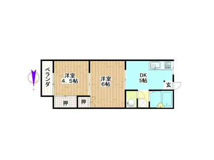 下原コーポ(2DK/2階)の間取り写真