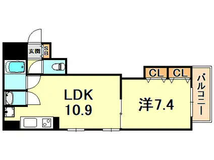 アミーグランコート三宮(1LDK/4階)の間取り写真