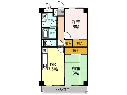 フェリス旭ヶ丘(2DK/2階)の間取り写真