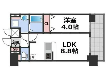 プレサンス鶴橋トレヴィエ(1LDK/10階)の間取り写真