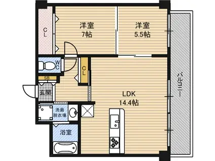 ハイフェンス守口(2LDK/2階)の間取り写真