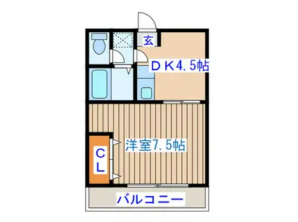 シャローム東仙台(1DK/4階)の間取り写真