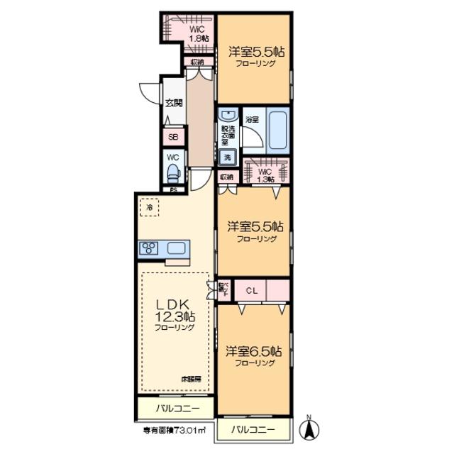 南葛西テラス(3LDK/2階)の間取り写真