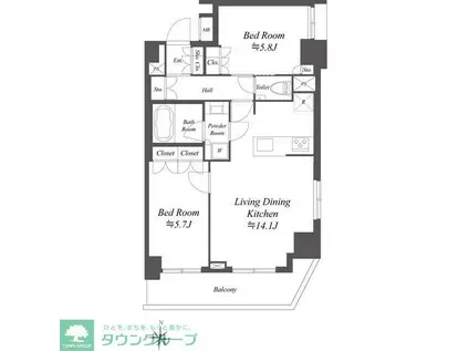 AIFLAT両国(2LDK/9階)の間取り写真