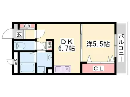 ウエスト・リヴァ―(1DK/3階)の間取り写真