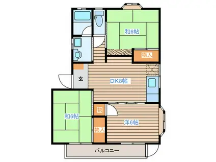 アイパルズA(3DK/1階)の間取り写真