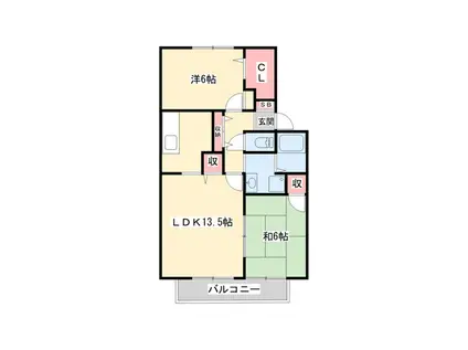 リビング山手(2LDK/2階)の間取り写真