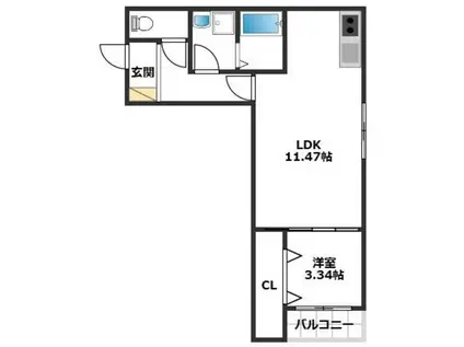 メゾンクレール博多南(1LDK/2階)の間取り写真