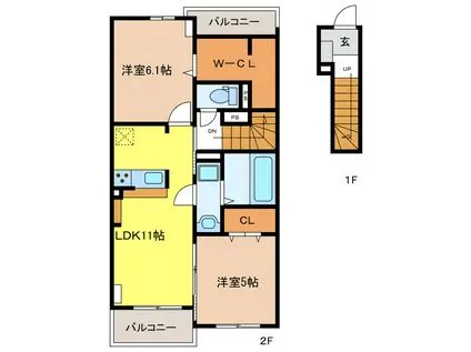 グランノワールB(2LDK/2階)の間取り写真