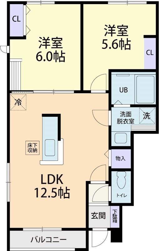 GRANDE ALBERO A(2LDK/1階)の間取り写真