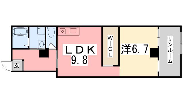 ドルチェヴィータ姫路(1LDK/2階)の間取り写真