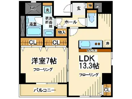 ディクオーレ仙川(1LDK/4階)の間取り写真