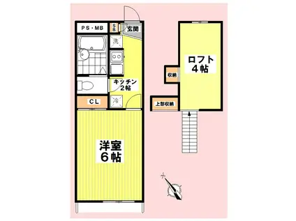 カーサ上尾(1K/1階)の間取り写真