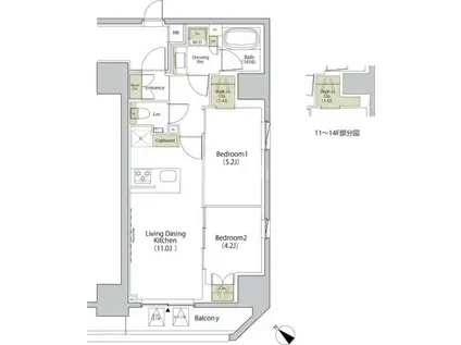 ザ・パークハビオ江古田(2LDK/14階)の間取り写真