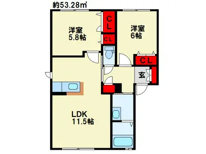 ヴィラシャーメゾン行橋クアルト(2LDK/1階)の間取り写真