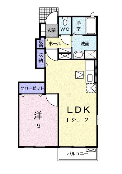 サニーサイドハウス森E(1LDK/1階)の間取り写真