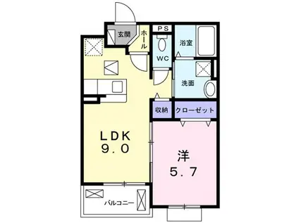 グランソレイユ楠葉III(1LDK/1階)の間取り写真