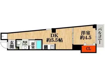 アパートメント谷町(1DK/5階)の間取り写真