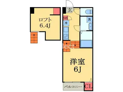 グランシエル東千葉(1K/2階)の間取り写真