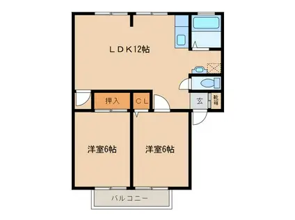 サンビレッヂ観音台C(2LDK/2階)の間取り写真